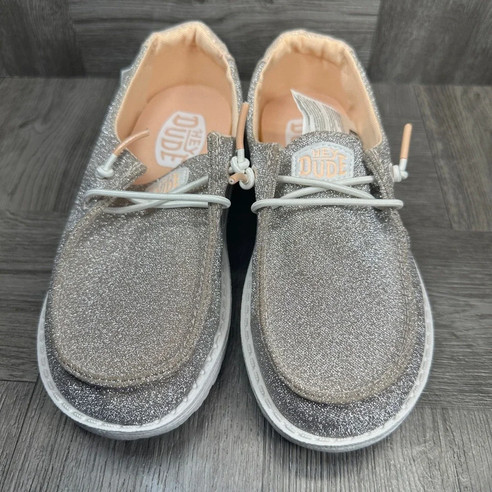 Hey Dude Wendy Shoes Kids Size C12 Rose Gold Metallic Sparkle Glitter NEW